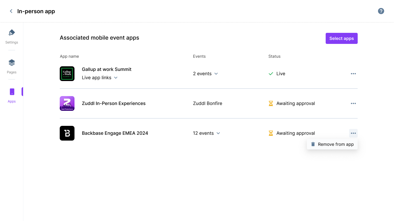 Apps tab inside an event portal